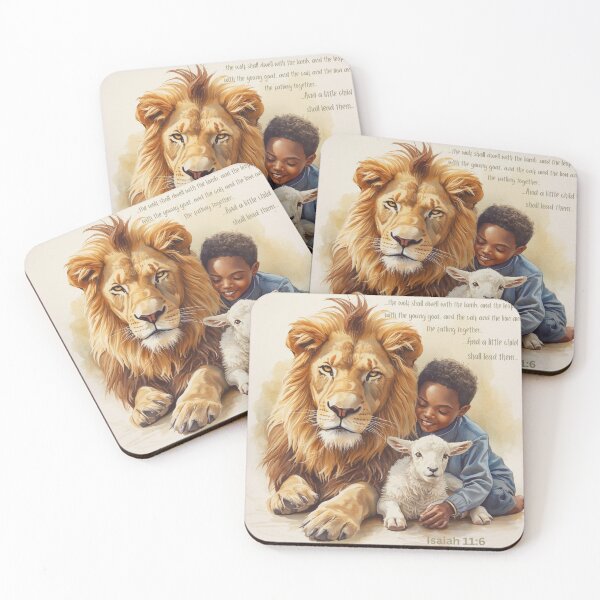 Item preview, Isaiah 11:6 Lion and Lamb Child - Little Child Shall Lead Them Christian Bible Verse Art Print designed and sold by Darcy'sArtfortheHeart.