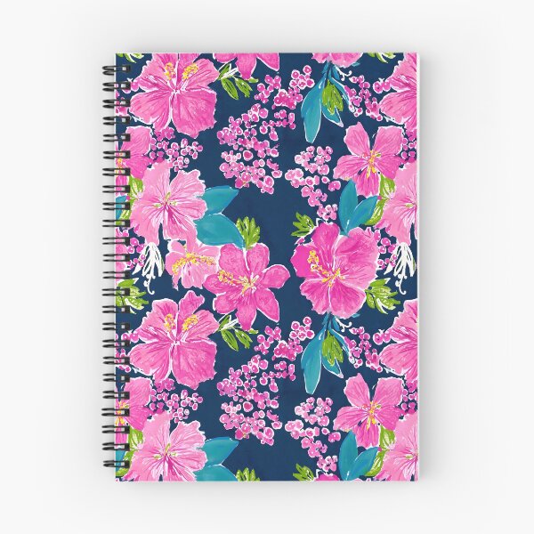 Item preview, Pink flowers and leaves on navy blue watercolor and markers designed and sold by SophieClimaArt.