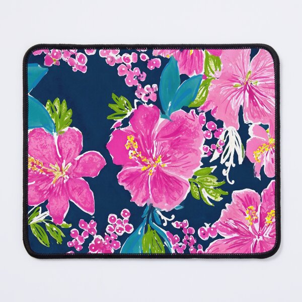 Item preview, Pink flowers and leaves on navy blue watercolor and markers designed and sold by SophieClimaArt.