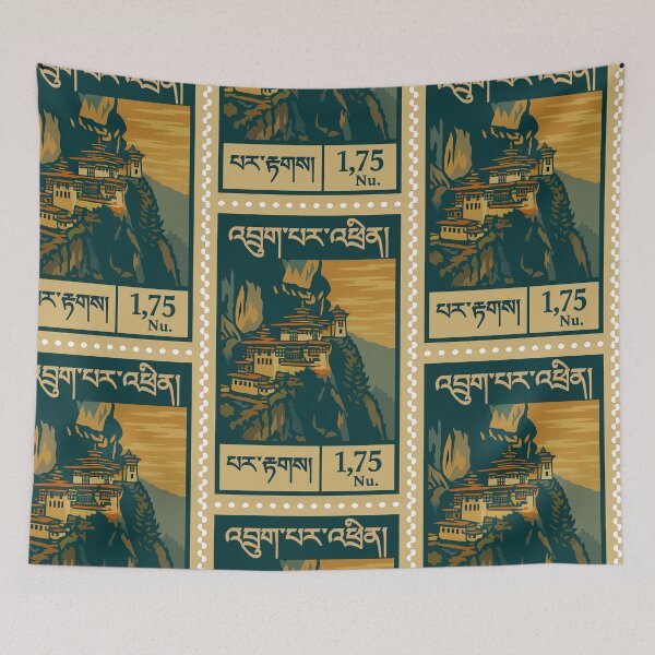 Item preview, Vintage Bhutan Postage Stamp – Tiger’s Nest Monastery Retro Travel Design designed and sold by Travellerz.