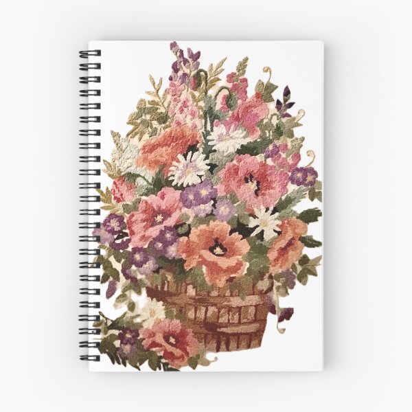 Item preview, Flower Bucket Bouquet Pink Purple Faux Embroidery Print designed and sold by Licorice Moon.