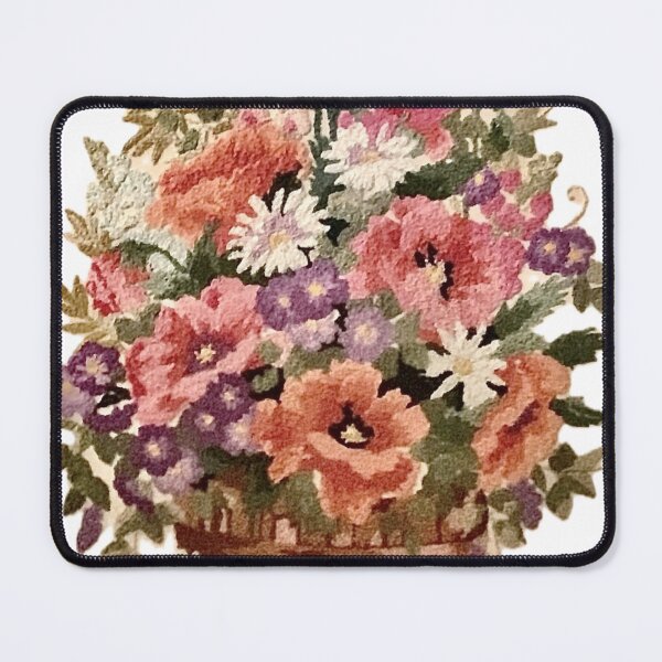 Item preview, Flower Bucket Bouquet Pink Purple Faux Embroidery Print designed and sold by Licorice Moon.