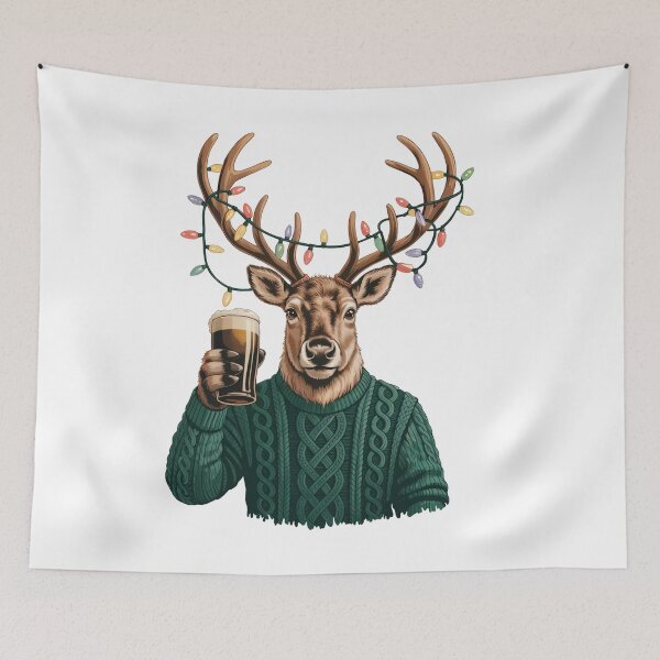 Item preview, Christmas Reindeer in Irish Aran Sweater designed and sold by CELTIC-DESIGNS.