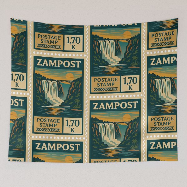 Item preview, Vintage Zambia Postage Stamp – Victoria Falls Retro Travel Design designed and sold by Travellerz.