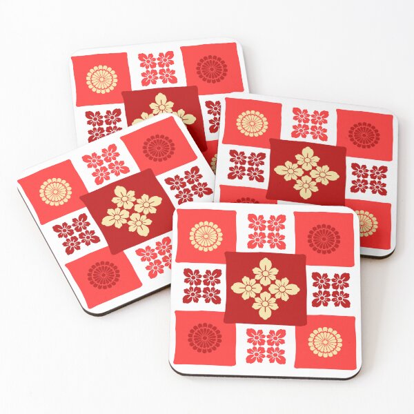 Item preview, Hanabishi and Kiku Kimono Pattern Golden Red designed and sold by urrin DESIGN.
