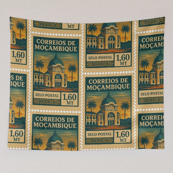Item preview, Vintage Mozambique Postage Stamp – Maputo Railway Station Retro Travel Design designed and sold by Travellerz.