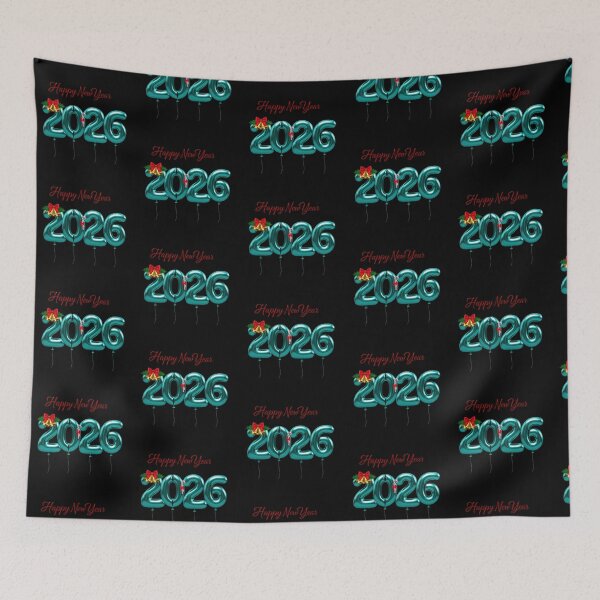 Item preview, Festive Happy New Year 2026 Balloon Numbers with Holiday Decorations designed and sold by PixelVibe782.