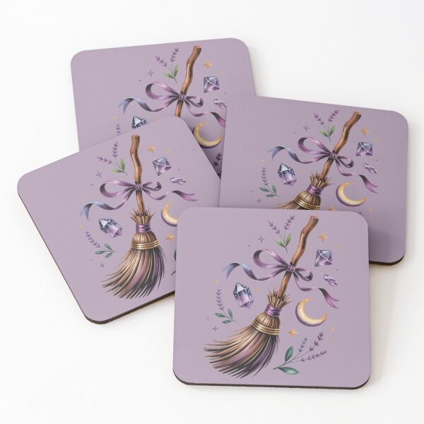 Item preview, Witch's Broomstick Art - Purple Jewel Tone Watercolor Witchy Decor designed and sold by Random Candy Studio.