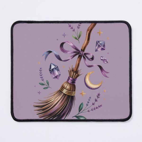 Item preview, Witch's Broomstick Art - Purple Jewel Tone Watercolor Witchy Decor designed and sold by Random Candy Studio.