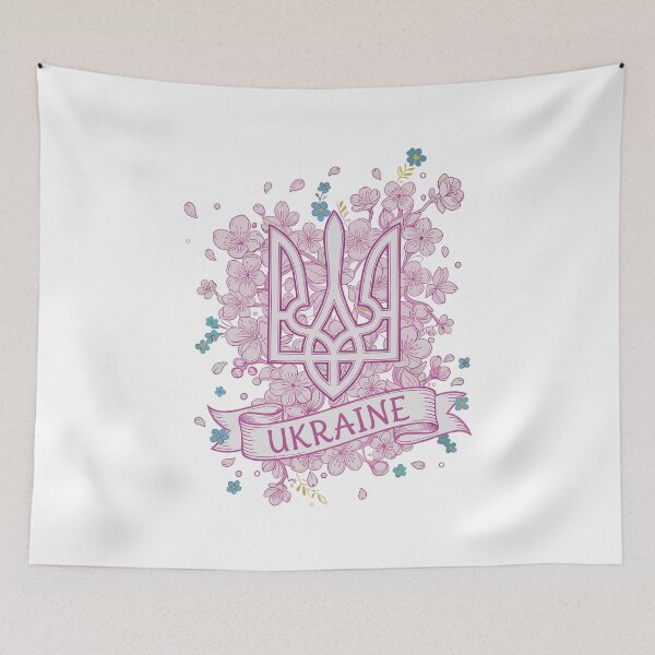 Item preview, Floral Ukrainian Trident with 'Ukraine' Banner and Sakura Blossoms designed and sold by RGShirtWorks.