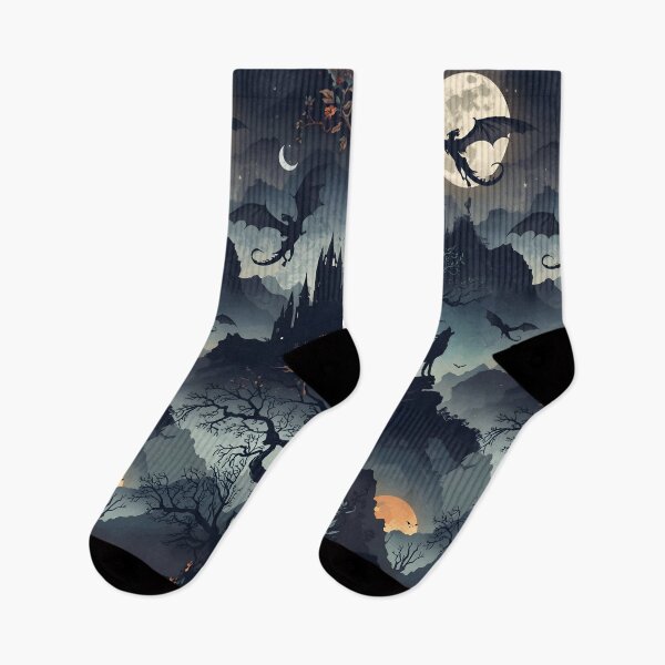 Item preview, Epic Moonlight Battle Landscape with Gothic Castle and Soaring Dragons designed and sold by MoonlitDoodles1.