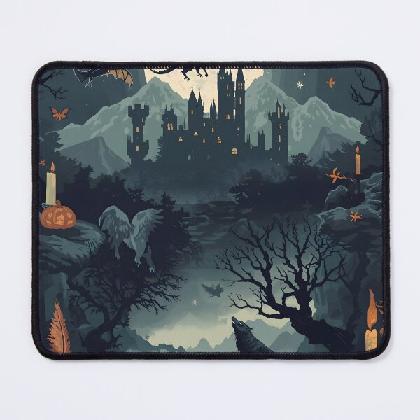 Item preview, Gothic Castle Under Full Moon with Dragon Silhouette and Werewolf designed and sold by MoonlitDoodles1.