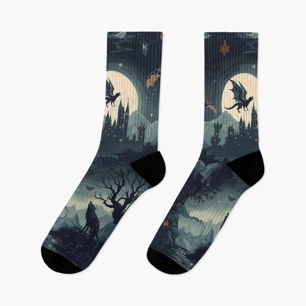 Item preview, Gothic Castle Under Full Moon with Dragon Silhouette and Werewolf designed and sold by MoonlitDoodles1.