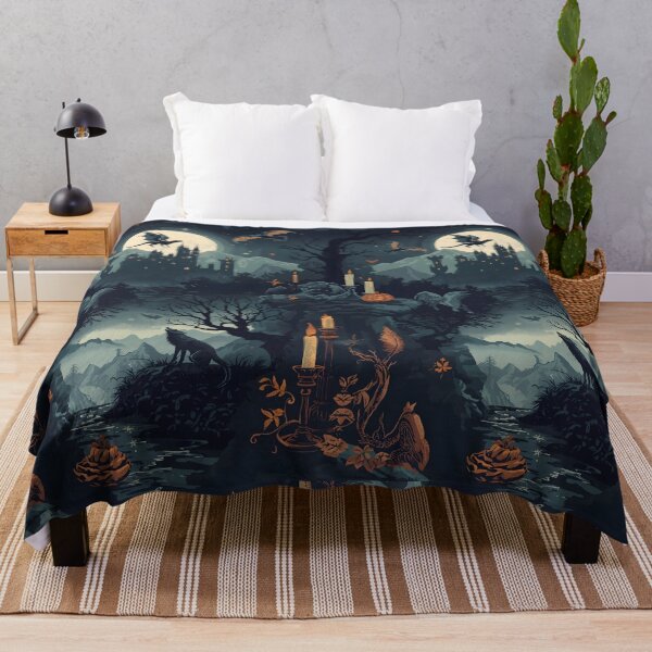 Item preview, Gothic Castle Under Full Moon with Dragon Silhouette and Werewolf designed and sold by MoonlitDoodles1.