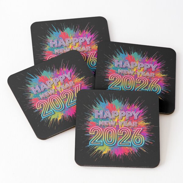 Item preview, Vibrant Neon Happy New Year 2026 with Colorful Paint Splatter Background designed and sold by PixelVibe782.