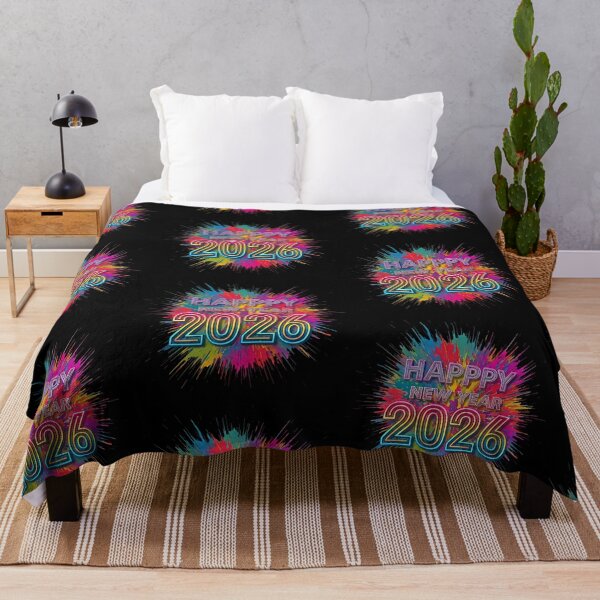 Item preview, Vibrant Neon Happy New Year 2026 with Colorful Paint Splatter Background designed and sold by PixelVibe782.