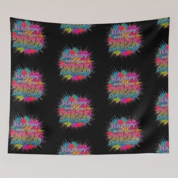 Item preview, Vibrant Neon Happy New Year 2026 with Colorful Paint Splatter Background designed and sold by PixelVibe782.