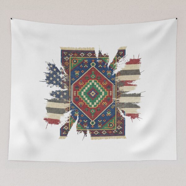 Item preview, Moroccan Berber Rug American Flag Distressed Fusion Art | Boho Kilim designed and sold by designwiss.