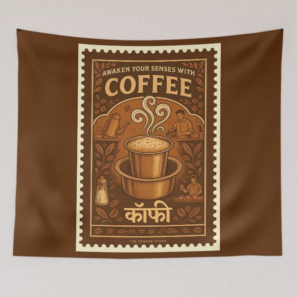 Item preview, Vintage South Indian Filter Coffee Illustration – Steaming Steel Tumbler & Dabara Art (कॉफी Typography) designed and sold by The Uphaar Store.