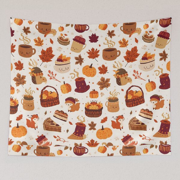 Item preview, Sweet Autumn Harvest Feast Seamless Pattern with Cute Mugs and Woodland Friends designed and sold by MoonlitDoodles1.