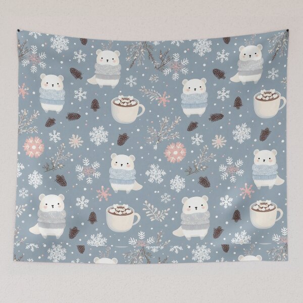 Item preview, Charming Polar Bear Sweater Seamless Pattern with Hot Cocoa and Pine Cones designed and sold by MoonlitDoodles1.