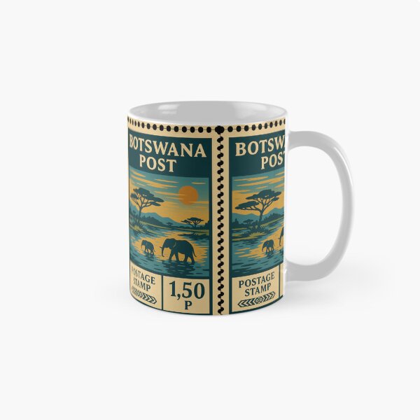 Item preview, Vintage Botswana Postage Stamp – African Elephants at Sunset Retro Design designed and sold by Travellerz.