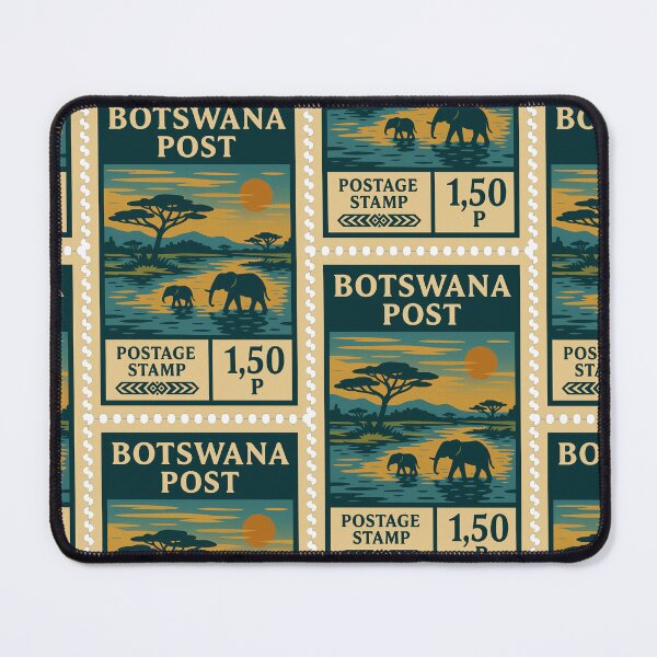 Item preview, Vintage Botswana Postage Stamp – African Elephants at Sunset Retro Design designed and sold by Travellerz.