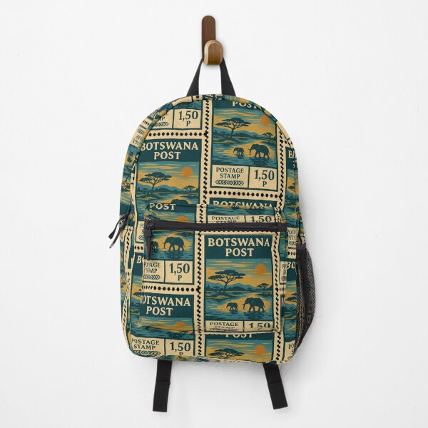 Item preview, Vintage Botswana Postage Stamp – African Elephants at Sunset Retro Design designed and sold by Travellerz.