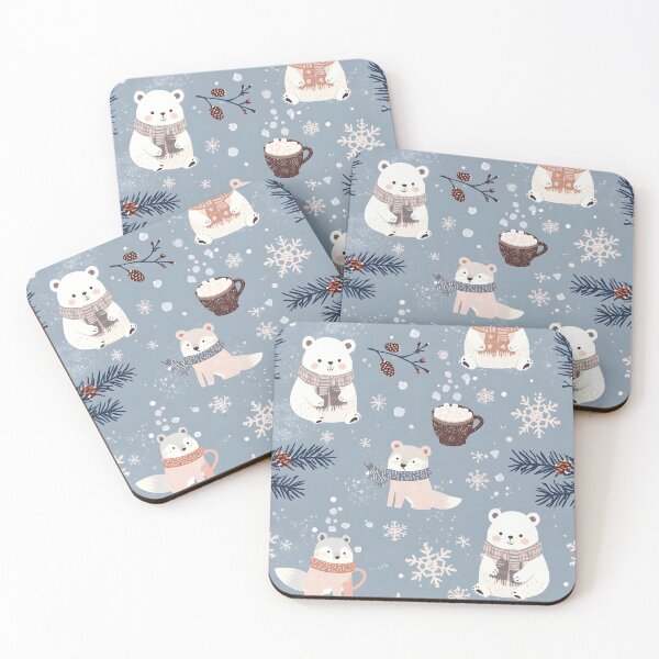 Item preview, Cute Winter Woodland Animals Seamless Pattern with Polar Bears and Cocoa designed and sold by MoonlitDoodles1.