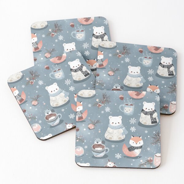 Item preview, Cozy Winter Seamless Pattern with Cute Polar Bears, Foxes, and Cocoa Mugs designed and sold by MoonlitDoodles1.