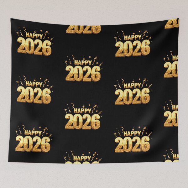 Item preview, Luxurious Gold 3D HAPPY 2026 Graphic with Glitter, Stars, and Ribbons designed and sold by PixelVibe782.