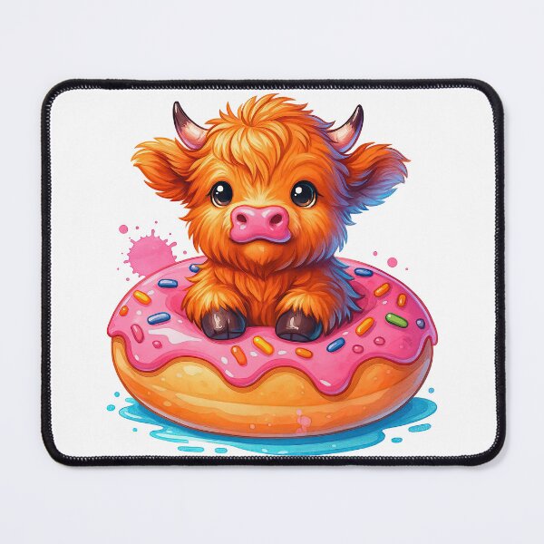 Item preview, Cute Highland Cow on Donut Illustration designed and sold by ArtfulWeave.