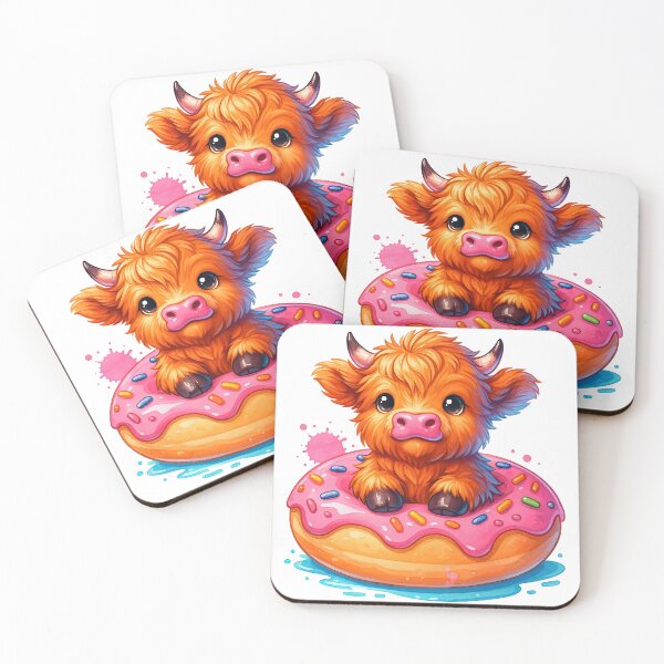 Item preview, Cute Highland Cow on Donut Illustration designed and sold by ArtfulWeave.