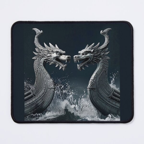 Item preview, Viking Dragon Prows Clash – Nordic Warship Face-Off Design designed and sold by Mythic Tide.