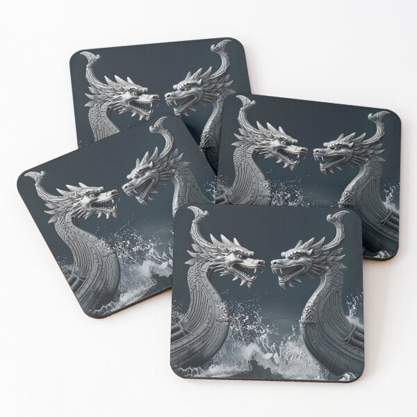 Item preview, Viking Dragon Prows Clash – Nordic Warship Face-Off Design designed and sold by Mythic Tide.