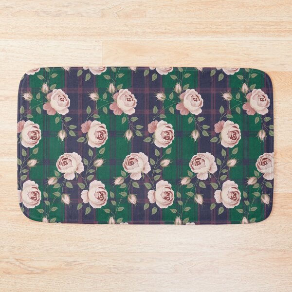 Item preview, Vintage Roses on Tartan Plaid Pattern - Green Navy Pink Floral Design designed and sold by Random Candy Studio.