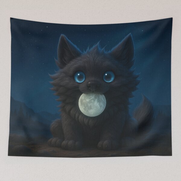 Item preview, Sköllipuff the Moon-Eater – Fluffy Nordic Moon Wolf in Brainrot style  designed and sold by NorseDrip.