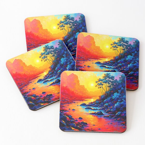 Item preview, Vibrant Sunset River Landscape Art designed and sold by Health And Fitness Posts e-Store.