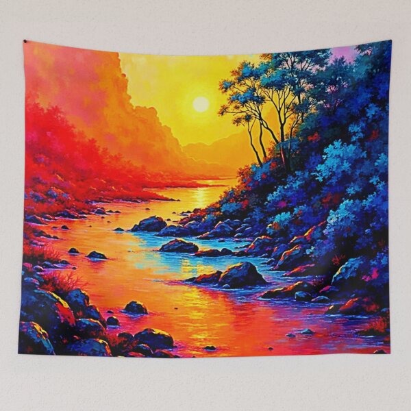 Item preview, Vibrant Sunset River Landscape Art designed and sold by Health And Fitness Posts e-Store.