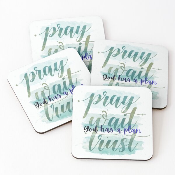 Item preview, Christian Wall Art - Pray Wait Trust God's Plan Inspirational Quote Print designed and sold by Darcy'sArtfortheHeart.