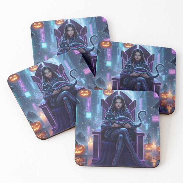 Item preview, Cyberpunk Witch Queen with Cat – Halloween Street Vibes designed and sold by VibeCraftique.