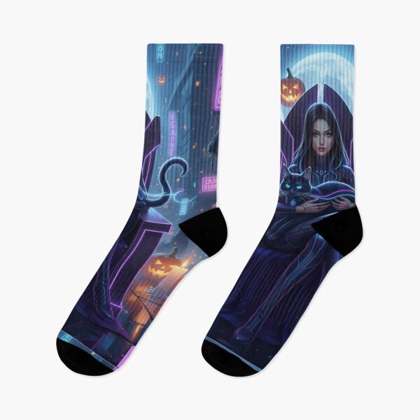 Item preview, Cyberpunk Witch Queen with Cat – Halloween Street Vibes designed and sold by VibeCraftique.