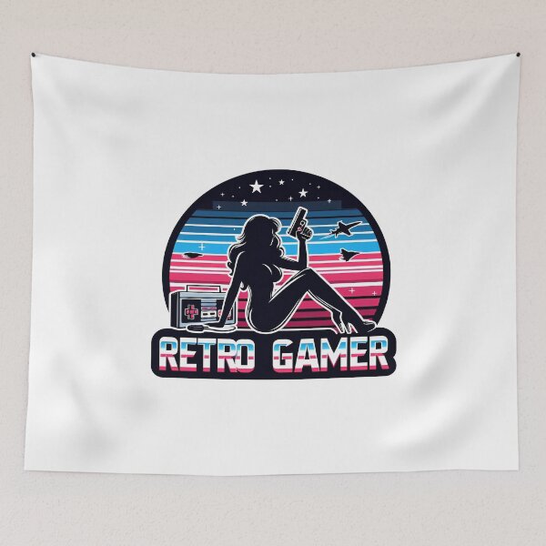 Item preview, Retro Gamer Gal with Gun - 80s Inspired Gaming Design. designed and sold by The-T-In-Retro.