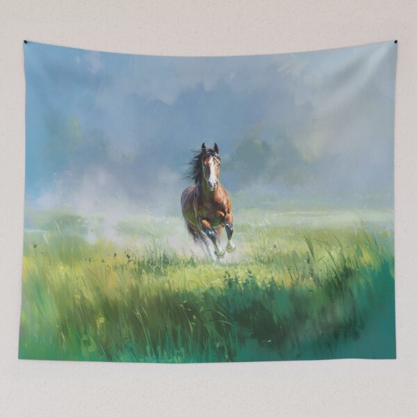 Item preview, A majestic Arabian horse galloping through a vibrant green meadow Horses in Motion designed and sold by CDC40.