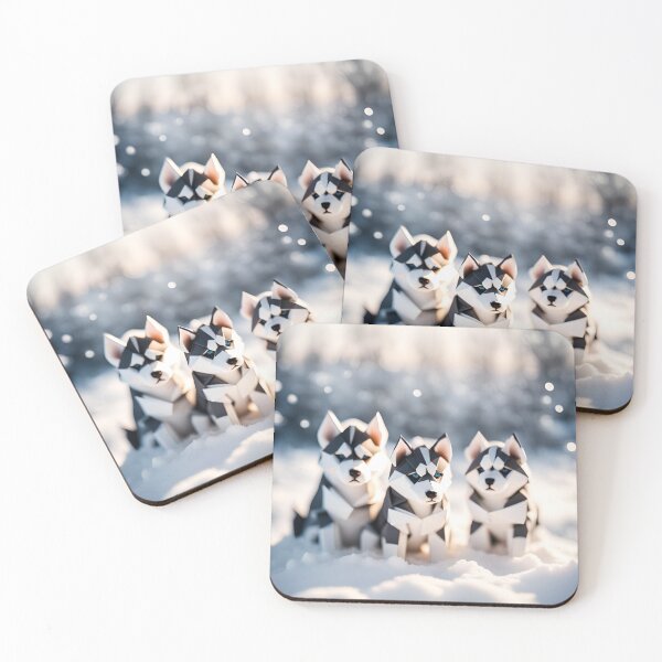 Item preview, Origami Art - Frolic in the Frost: Enchanting Moments with Playful Husky Puppies in the Snow designed and sold by ArtfulFolds.