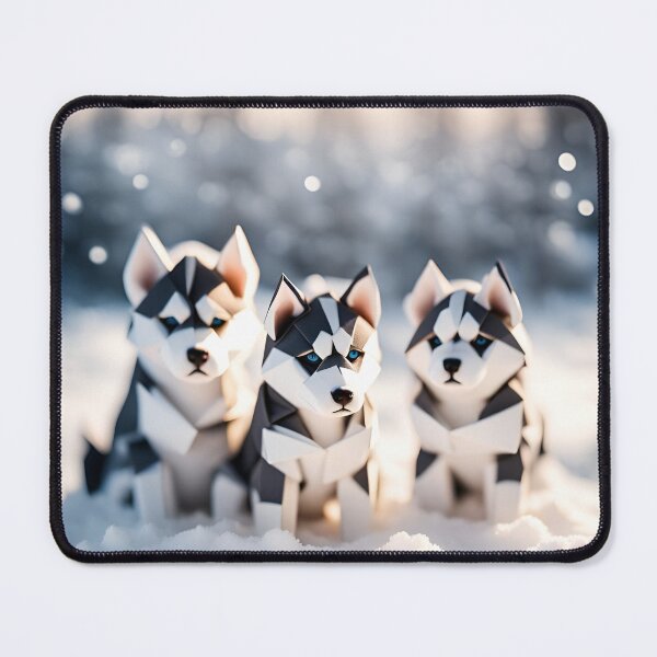 Item preview, Origami Art - Frolic in the Frost: Enchanting Moments with Playful Husky Puppies in the Snow designed and sold by ArtfulFolds.
