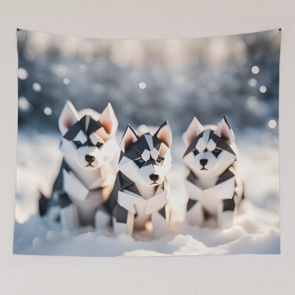 Item preview, Origami Art - Frolic in the Frost: Enchanting Moments with Playful Husky Puppies in the Snow designed and sold by ArtfulFolds.