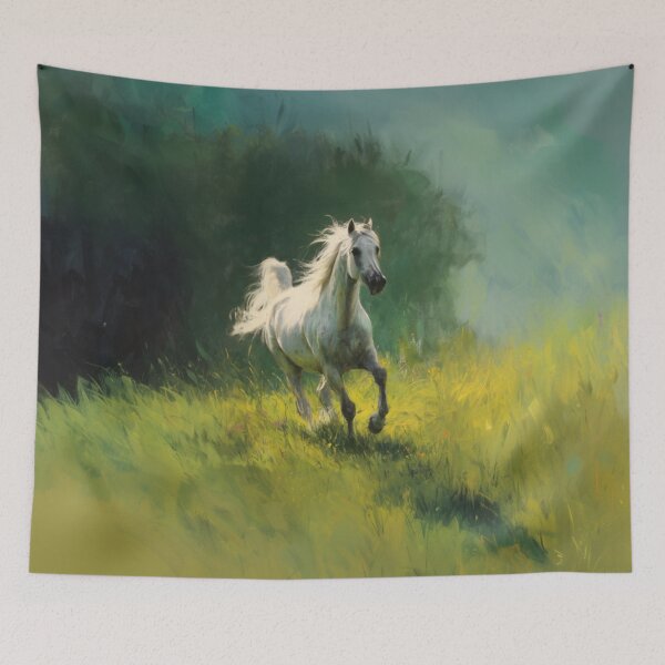 Item preview, A majestic Arabian horse galloping through a vibrant green meadow Horses in Motion designed and sold by CDC40.