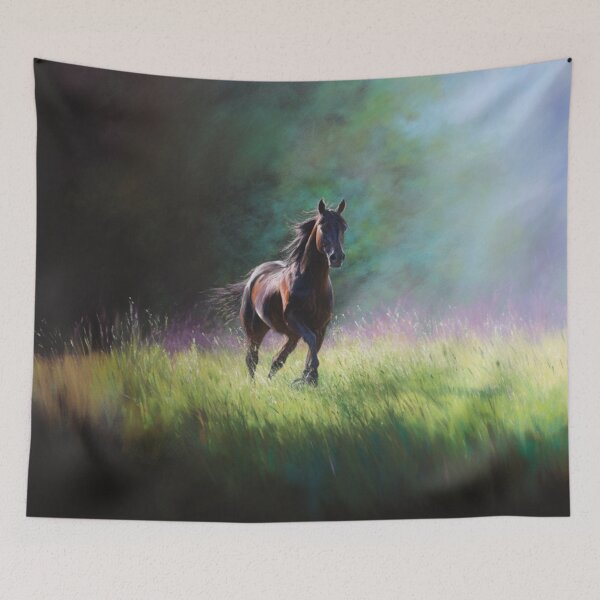 Item preview, A majestic Arabian horse galloping through a vibrant green meadow Horses in Motion designed and sold by CDC40.