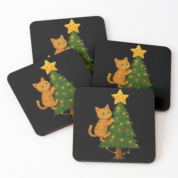Item preview, Funny Christmas Cat Climbing Tree Cute Holiday Kitty Gift designed and sold by DrawHandArt.